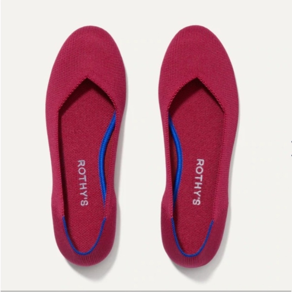 Rothy's Pink Magenta Knit Ballet Flats with Blue Trim